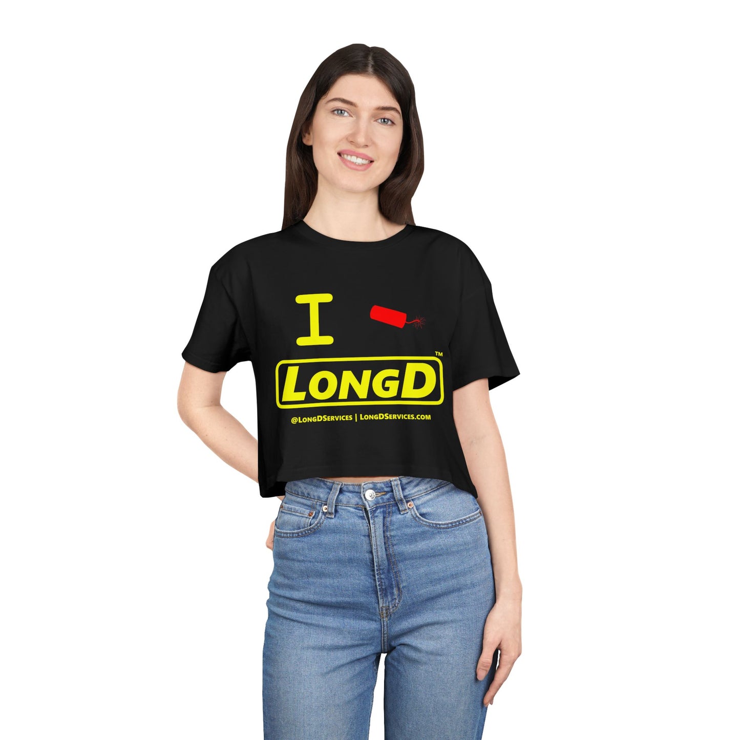 I Firecracker LongD Reverse Logo Women's Crop Tee Red firecracker (no blue or white)