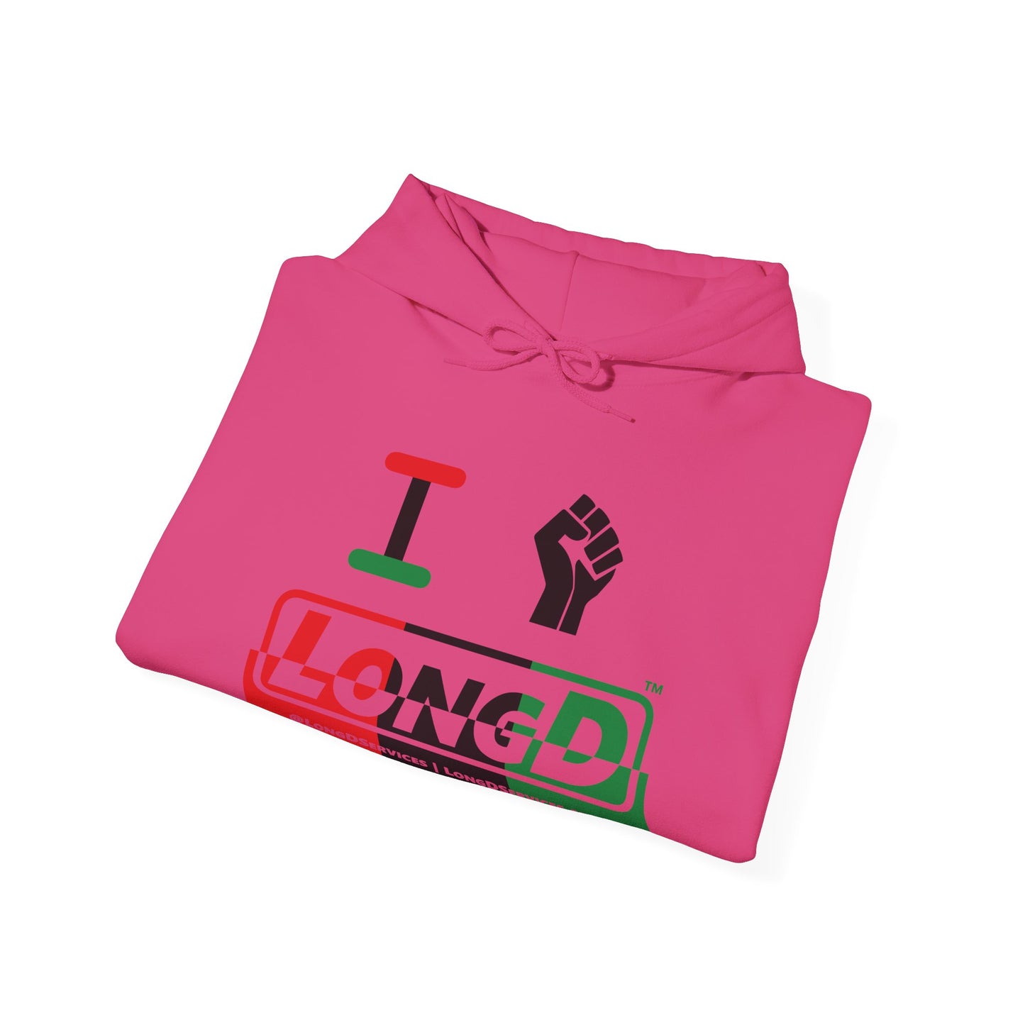 I Fist LongD® Logo Hoodie with Juneteenth black fist positive top negative bottom text