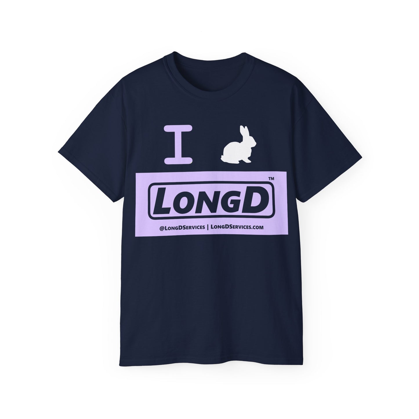 I Bunny LongD® Logo Cotton Tee Easter pastel purple negative text (white Easter Bunny)