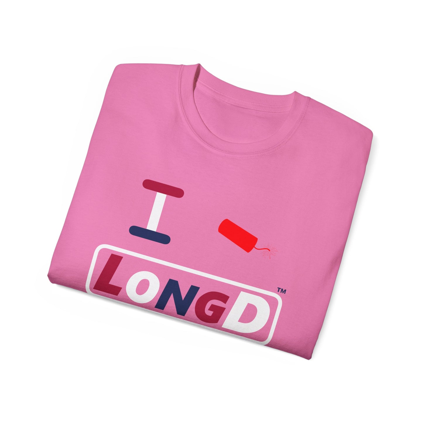 I Firecracker LongD® Logo Cotton Tee Red, White and Blue positive varied elements text