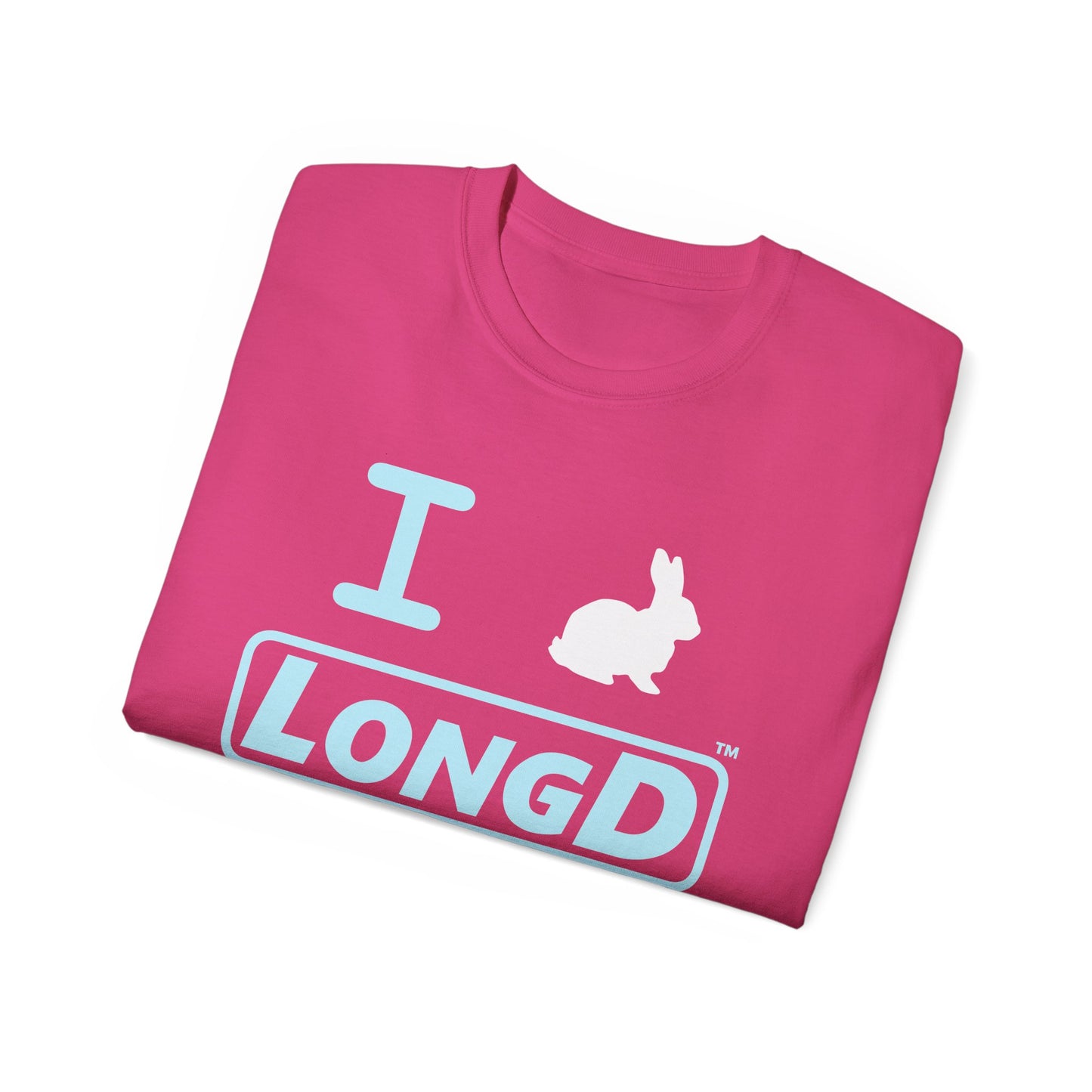 I Bunny LongD® Logo Cotton Tee Easter pastel blue text (white Easter Bunny)