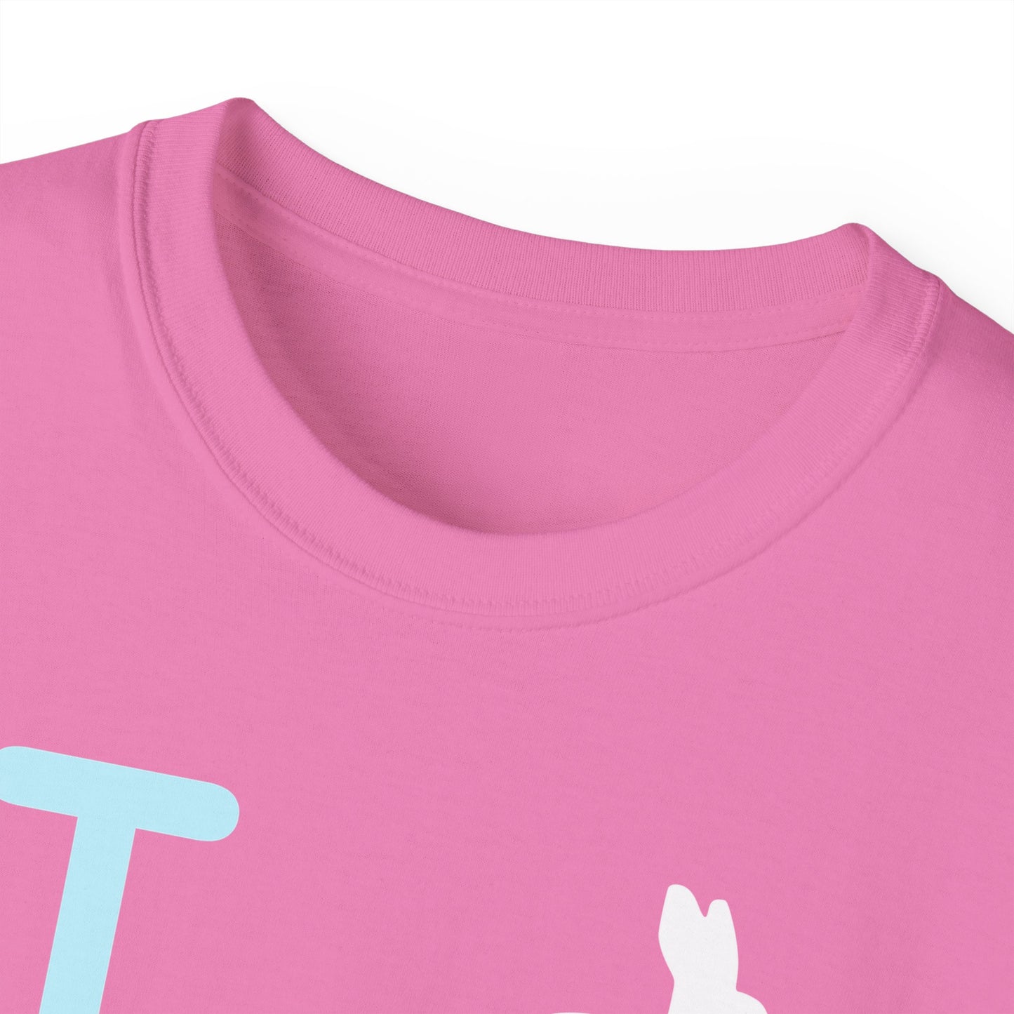 I Bunny LongD® Logo Cotton Tee Easter pastel blue negative text (white Easter Bunny)
