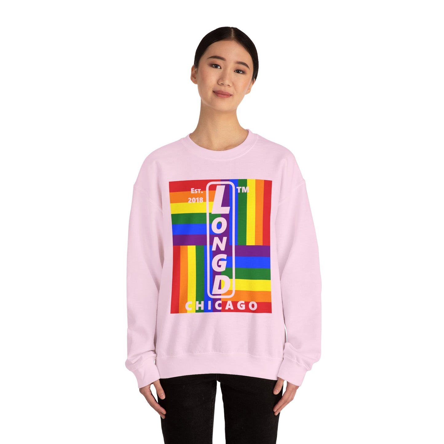 LongD negative windmill Chicago upright logo crewneck sweatshirt (Pride colors)