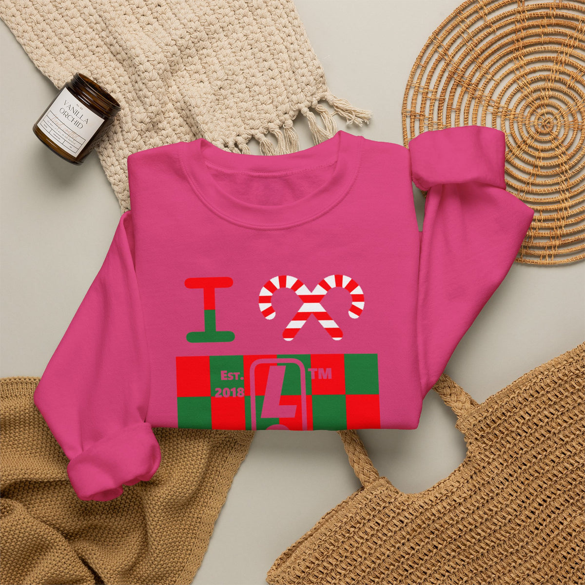 I candy cane LongD Chicago negative upright checkered logo crewneck sweatshirt
