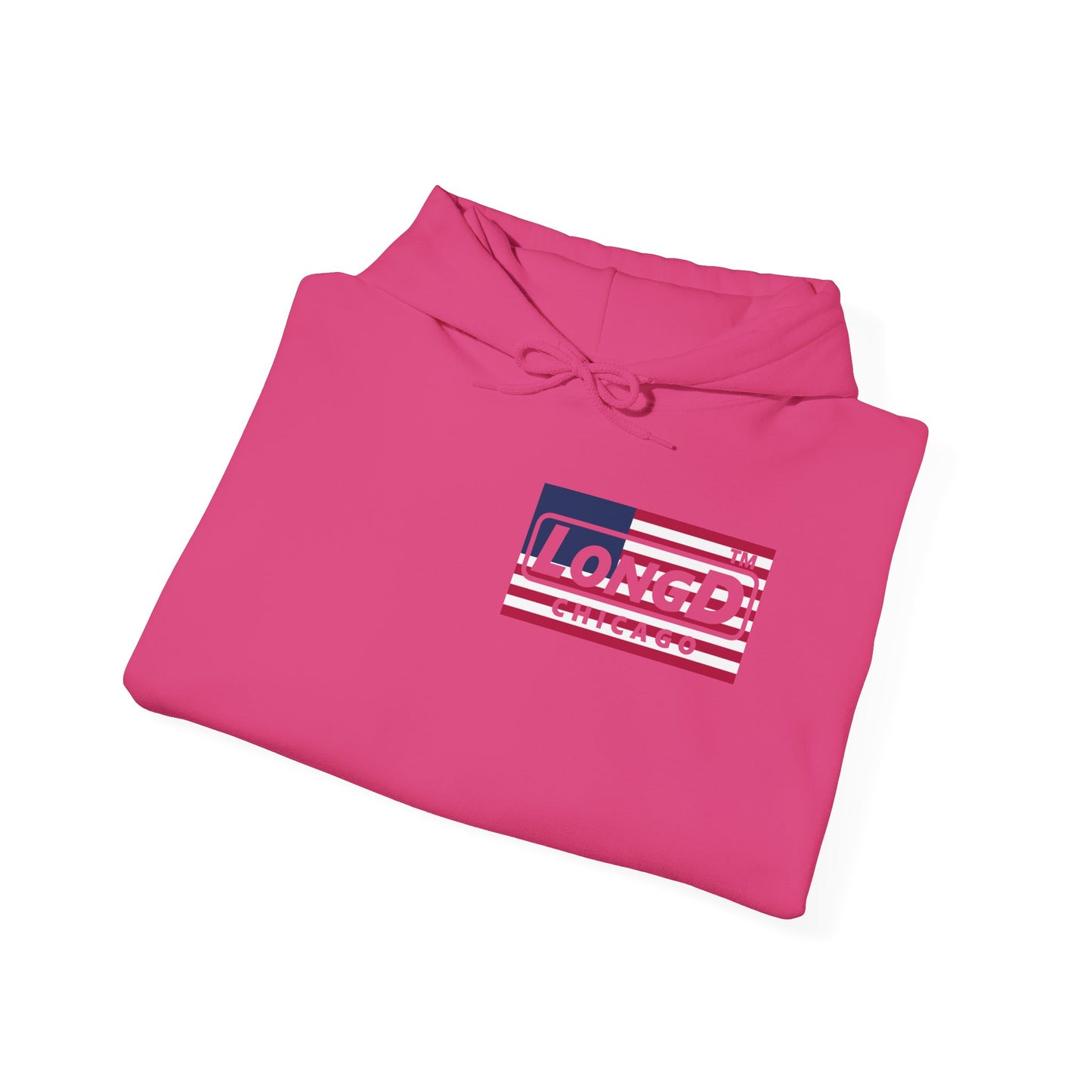 LongD® negative flag front-back single breasted Chicago logo hoodie (patriotic colors)