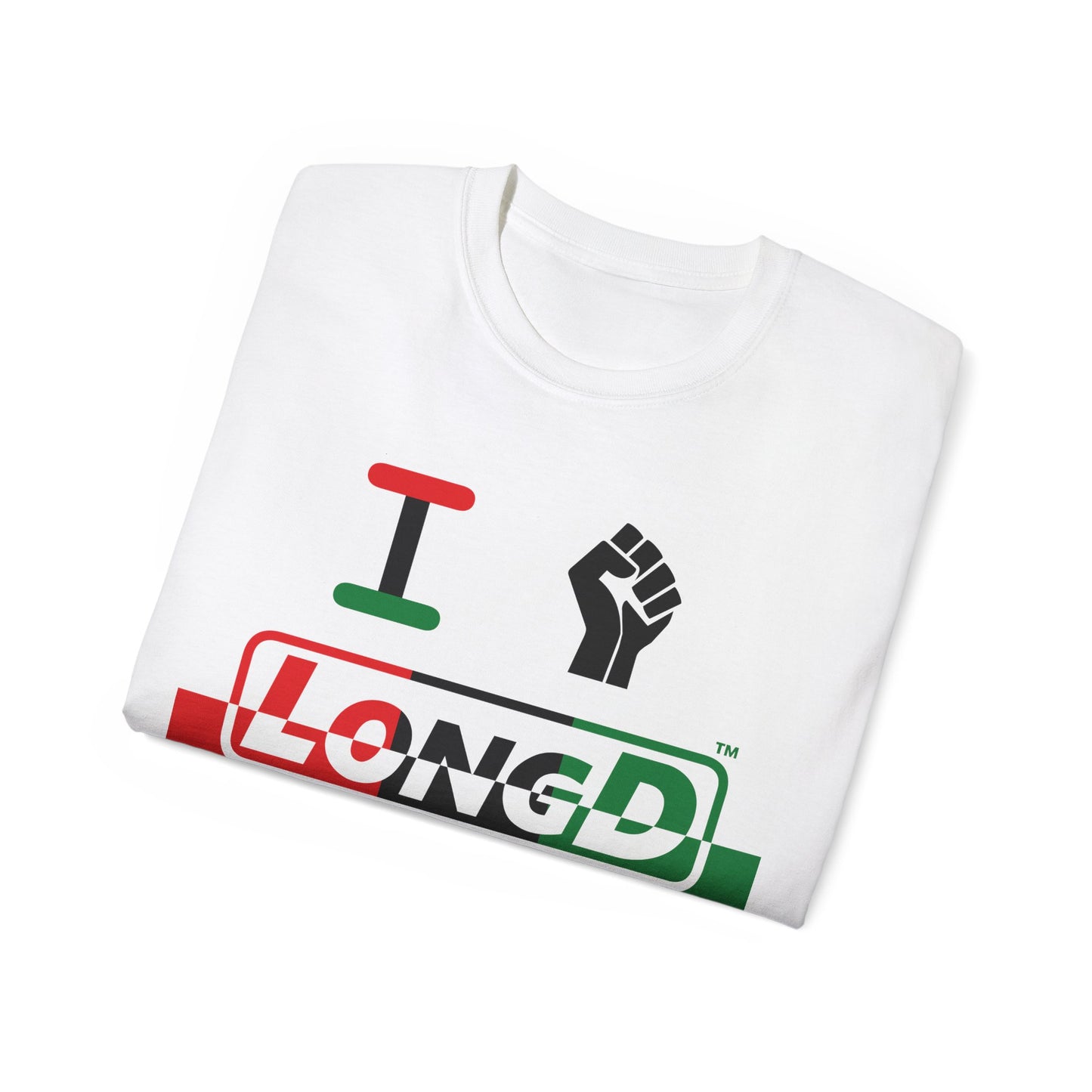 I Fist LongD® Logo Cotton Tee Juneteenth black fist positive top negative bottom text