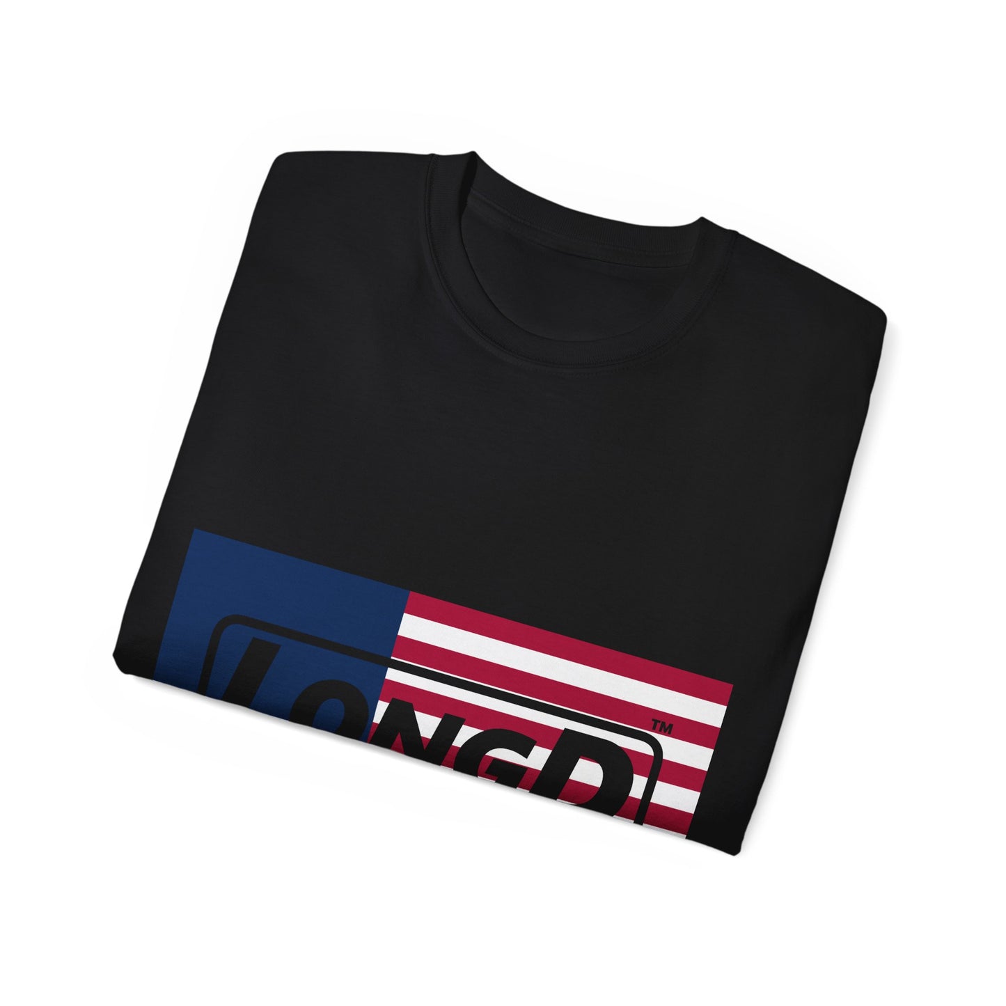 LongD® Logo Cotton Tee Red, White and Blue flag negative text