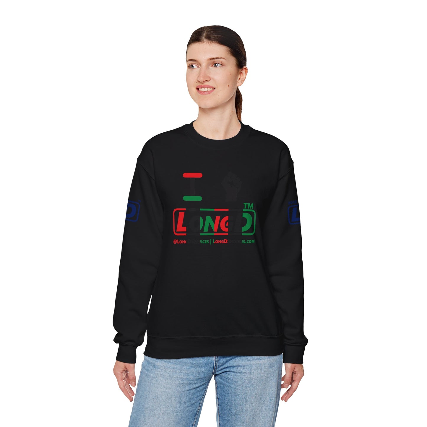 I fist LongD positive vertical 6-striped 4-print tag-domain logo crewneck sweatshirt