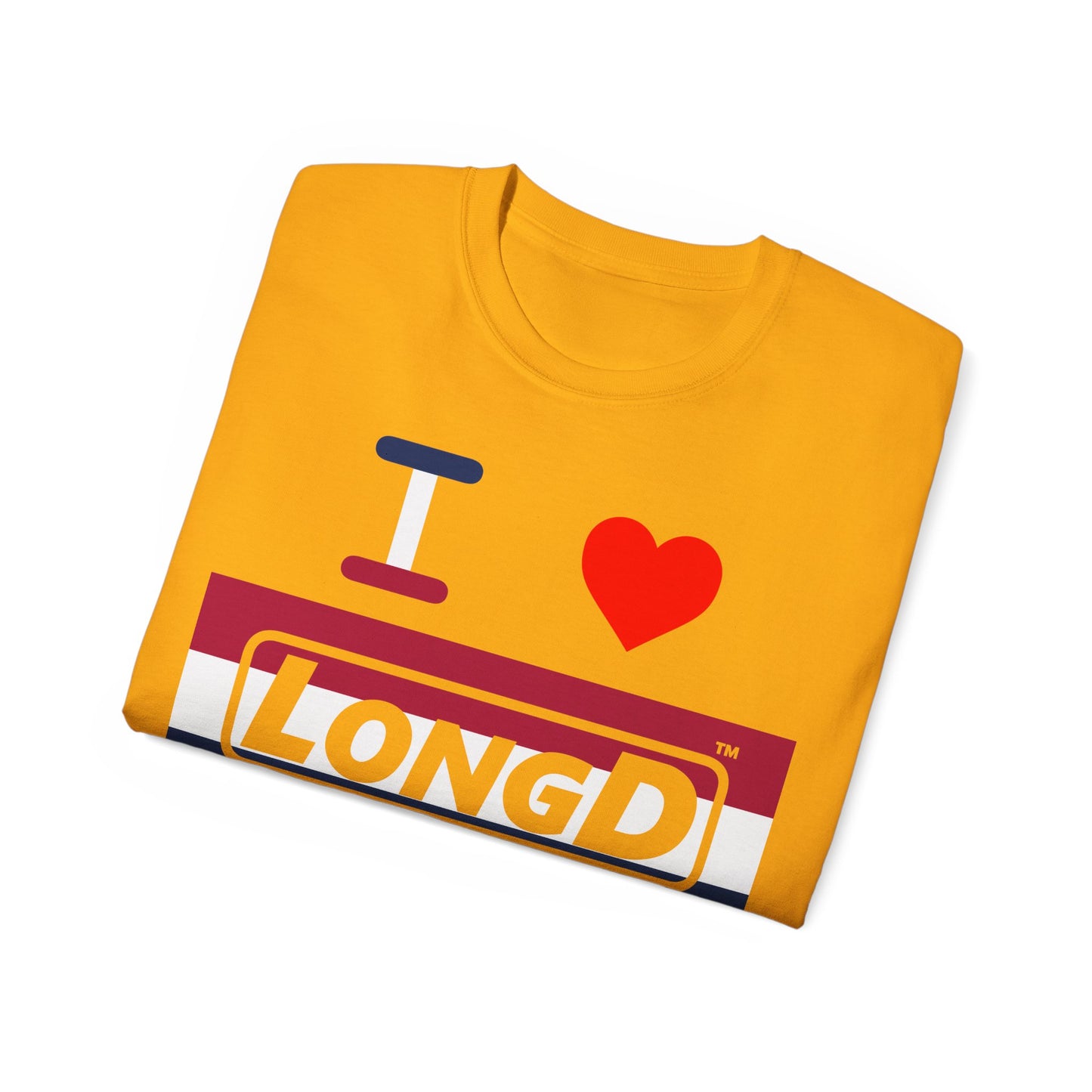 I Luv LongD® Logo Cotton Tee Red, White and Blue striped thirds text