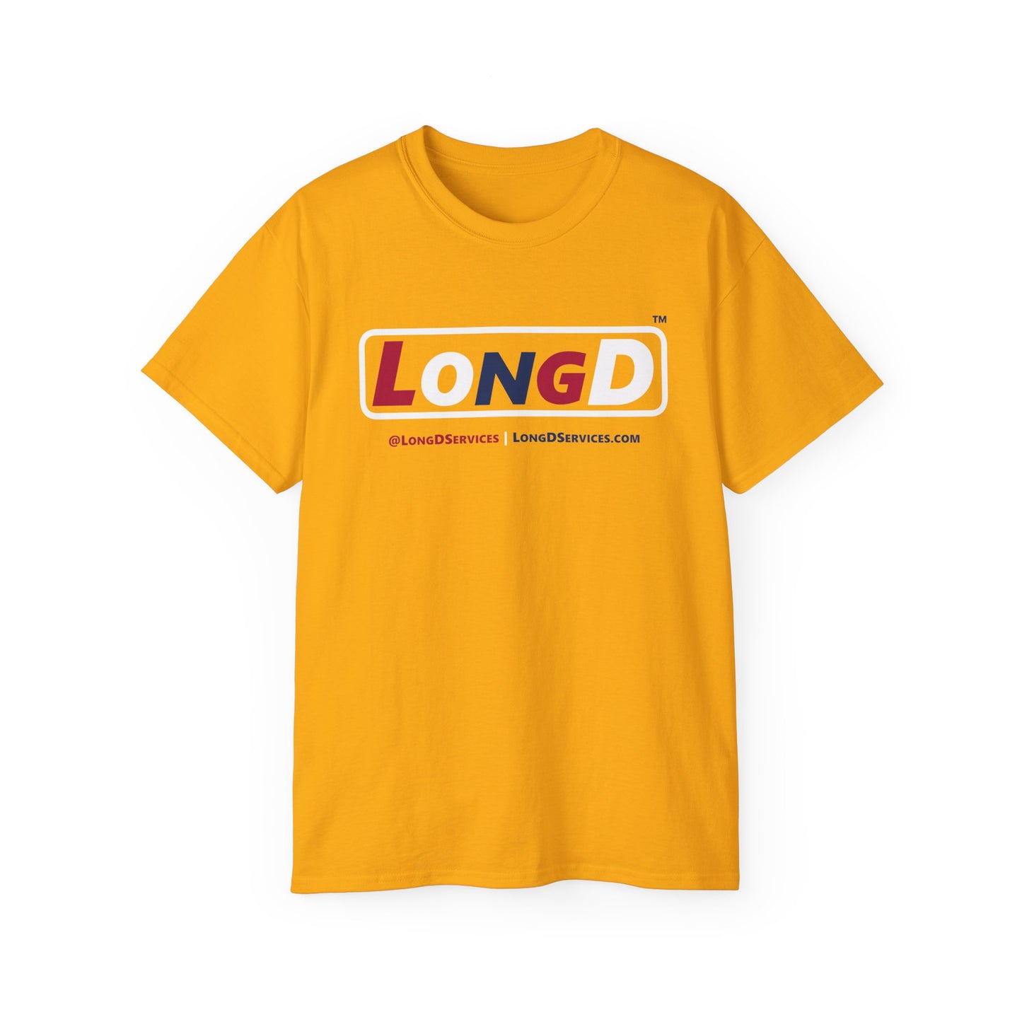 LongD® Logo Cotton Tee Red, White and Blue positive varied elements text