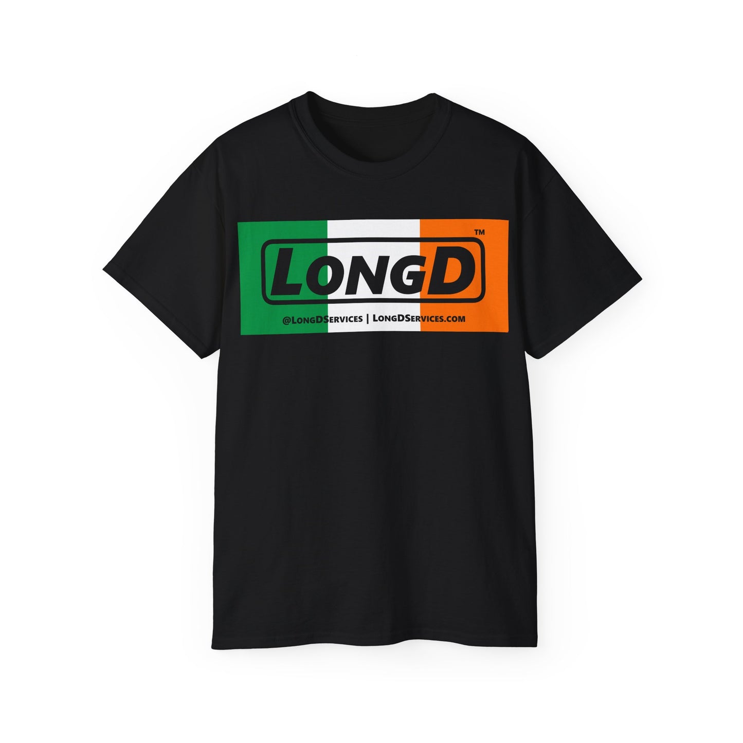 LongD® Logo Cotton Tee (St. Patrick's Day -Irish Green, White and Irish Orange negative thirds)