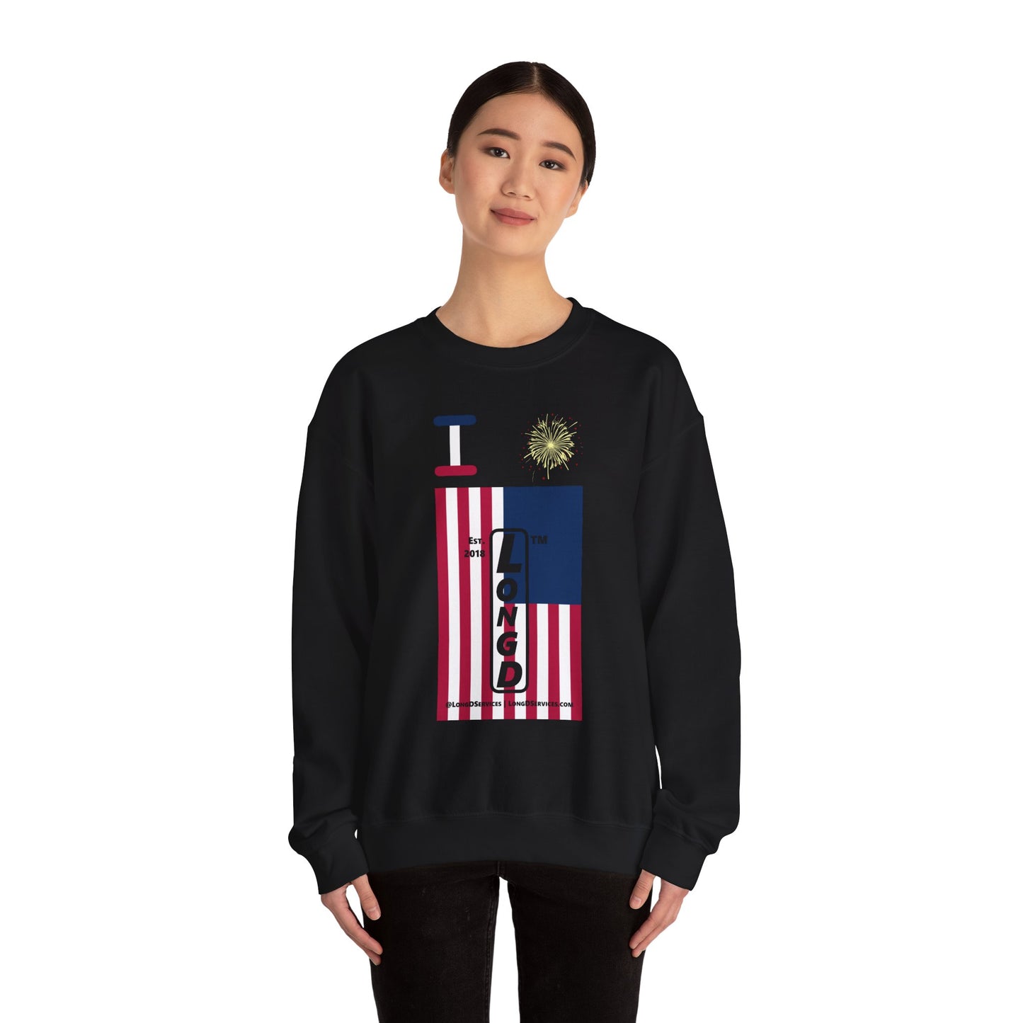 I Burst LongD negative cropped flag tag-domain upright logo crewneck sweatshirt