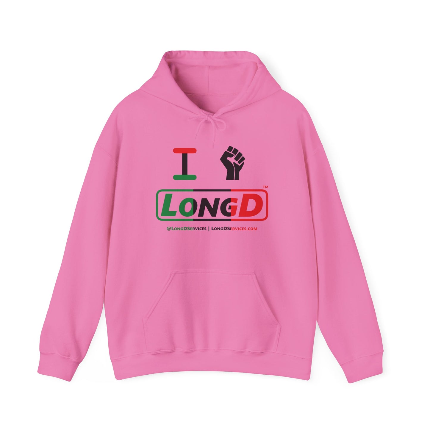 I Fist LongD® Logo Hoodie with Juneteenth black fist positive thirds text