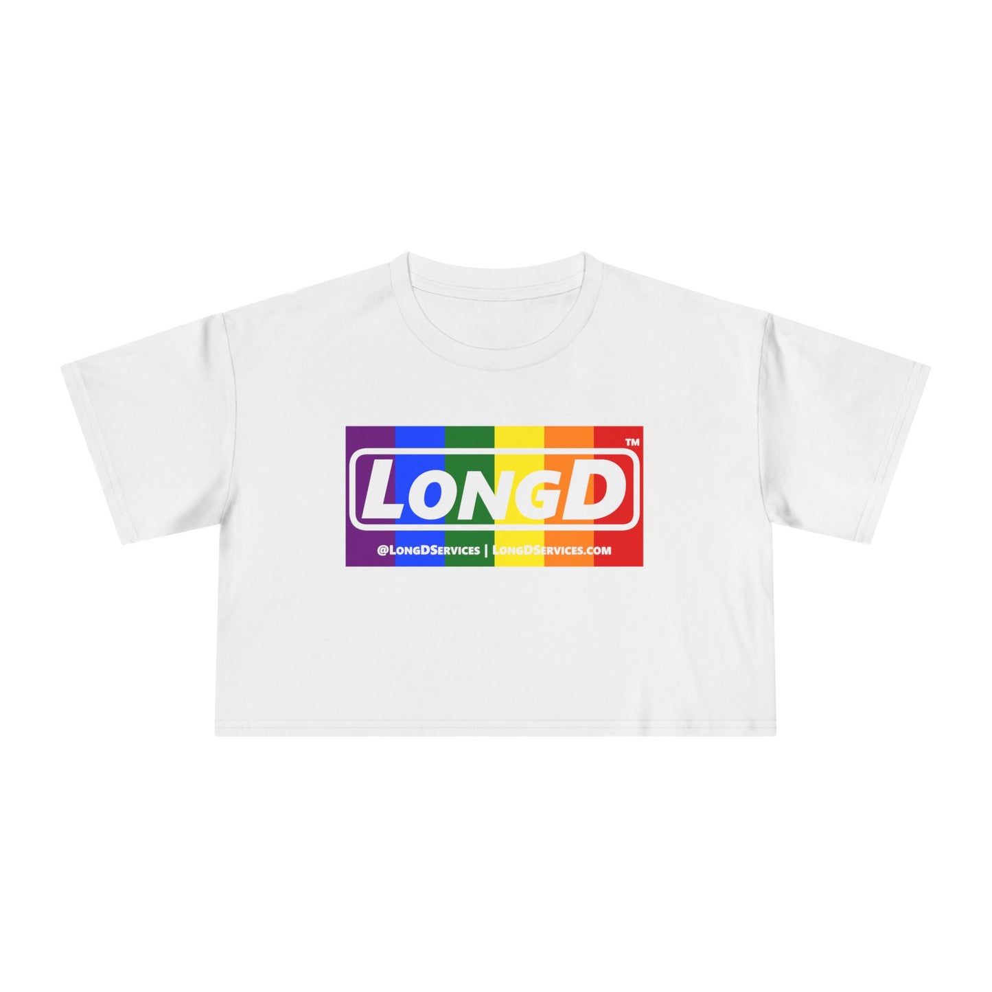 LongD Logo Women's Crop Tee (Pride color rainbow negative logo)