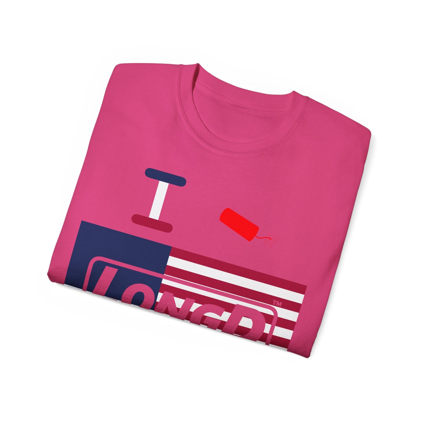 I Firecracker LongD® Logo Cotton Tee Red, White and Blue negative flag text
