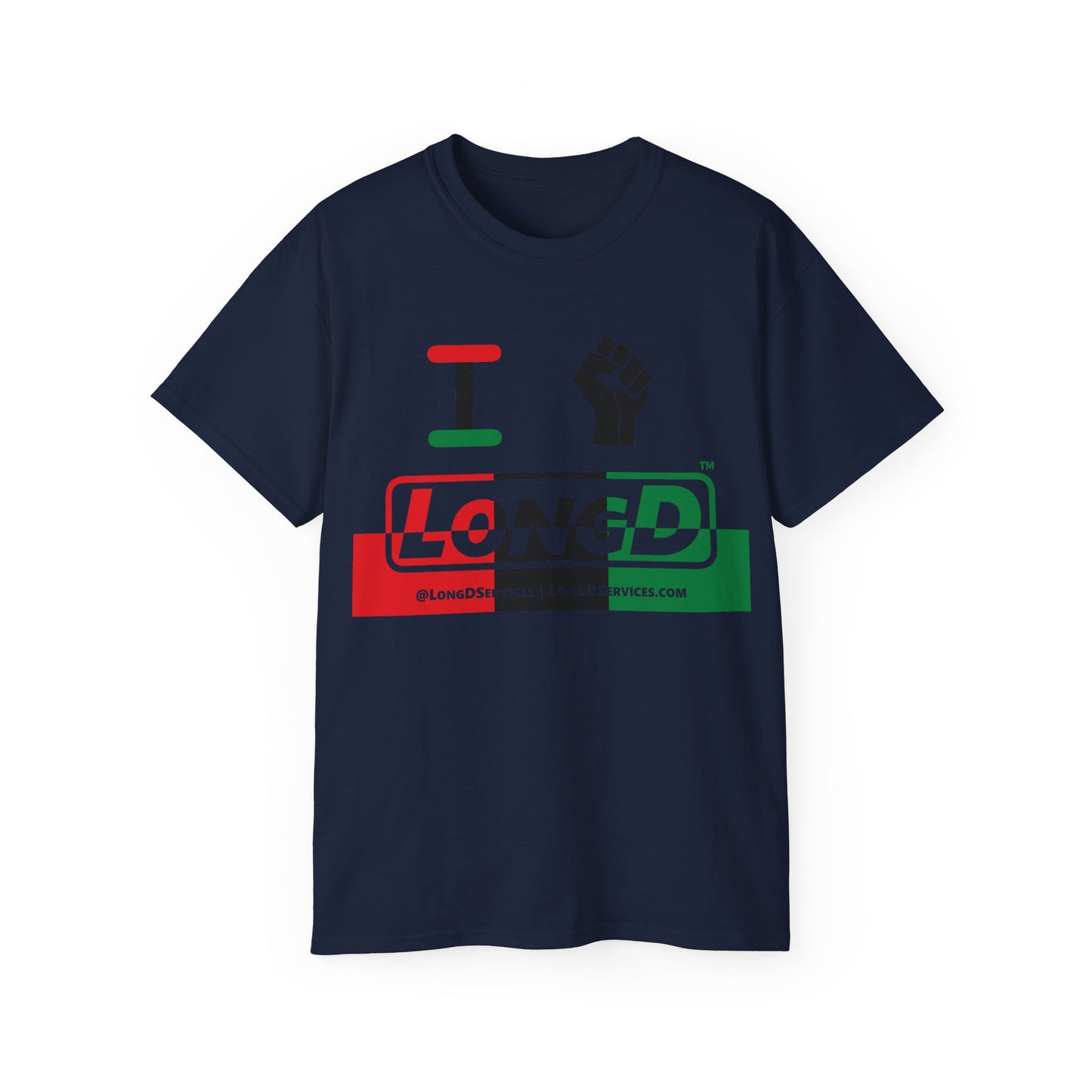 I Fist LongD® Logo Cotton Tee Juneteenth black fist positive top negative bottom text