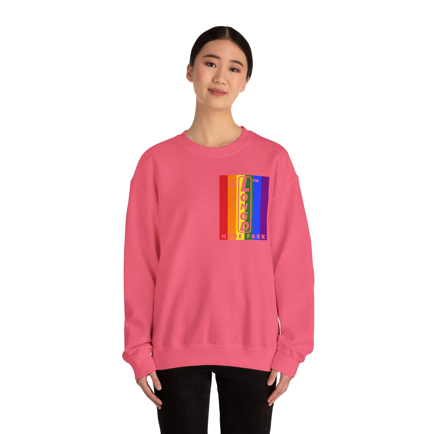 LongD negative flag single-breasted front-back Hyde Park upright logo crewneck sweatshirt (Pride colors)