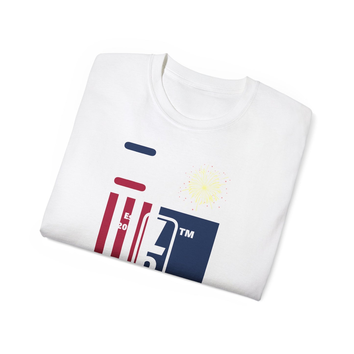 I Burst LongD cotton tee negative cropped flag Chicago upright logo (Patriotic colors)