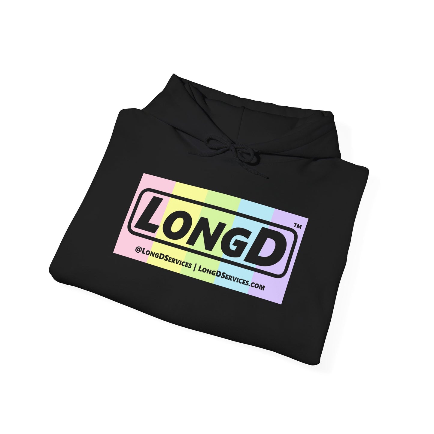 LongD® Logo Hoodie pastel spectrum negative text coloration
