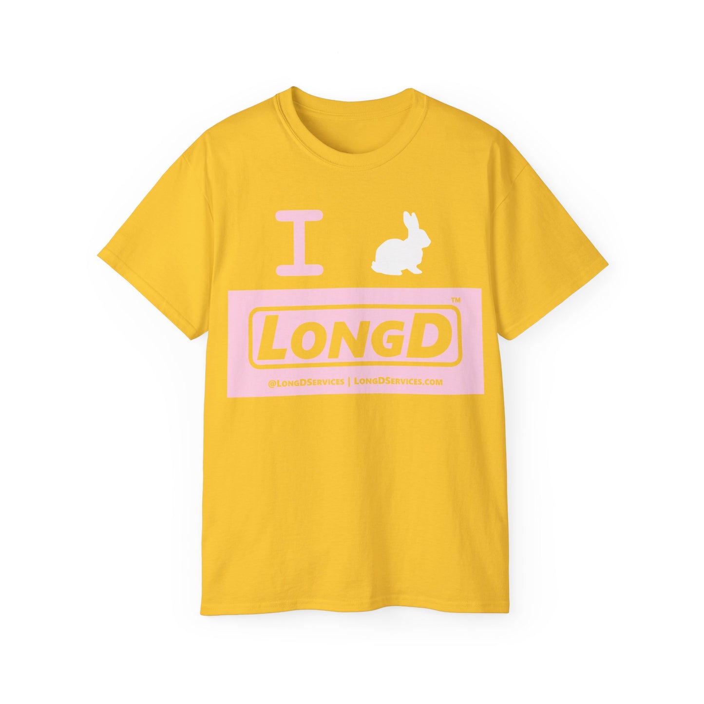 I Bunny LongD® Logo Cotton Tee Easter pastel pink negative text (white Easter Bunny)