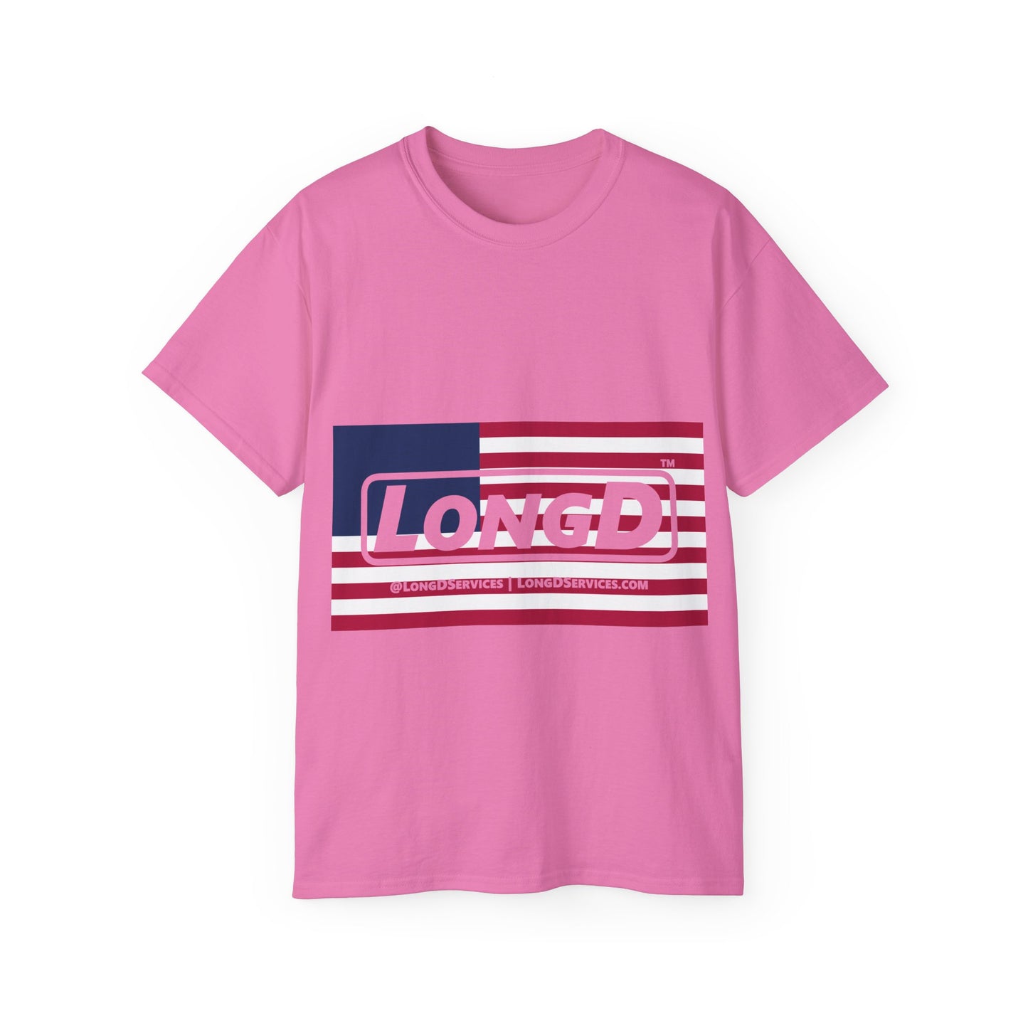 LongD® Logo Cotton Tee Red, White and Blue flag negative text