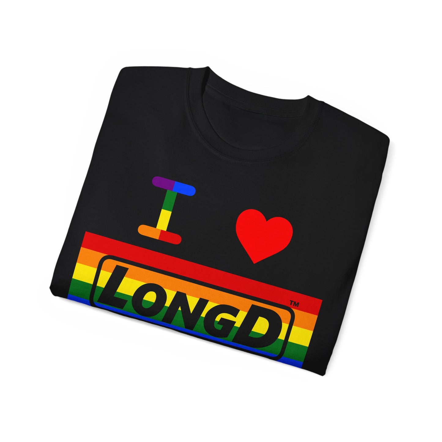 I Luv LongD® Logo Cotton Tee Pride striped negative text
