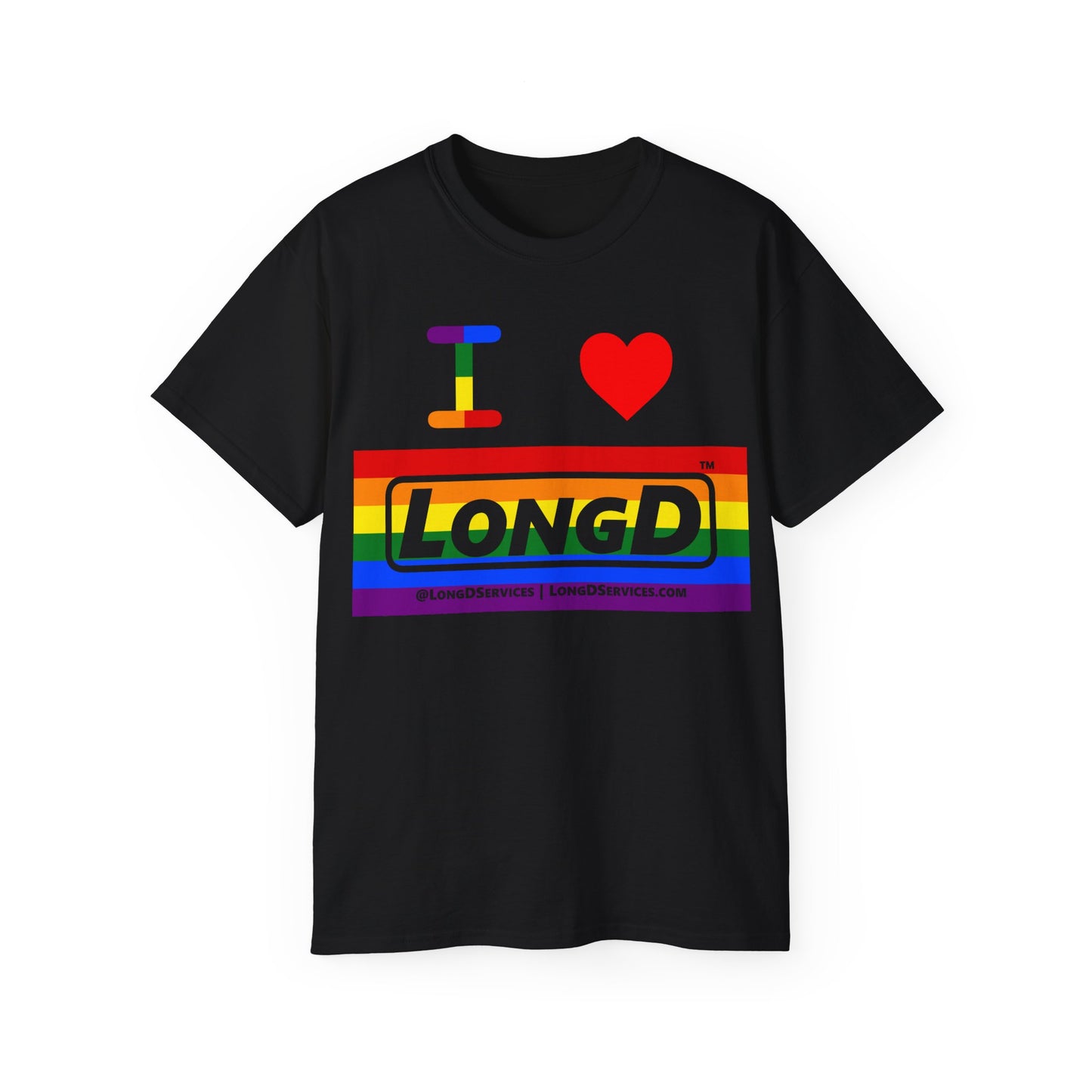 I Luv LongD® Logo Cotton Tee Pride striped negative text
