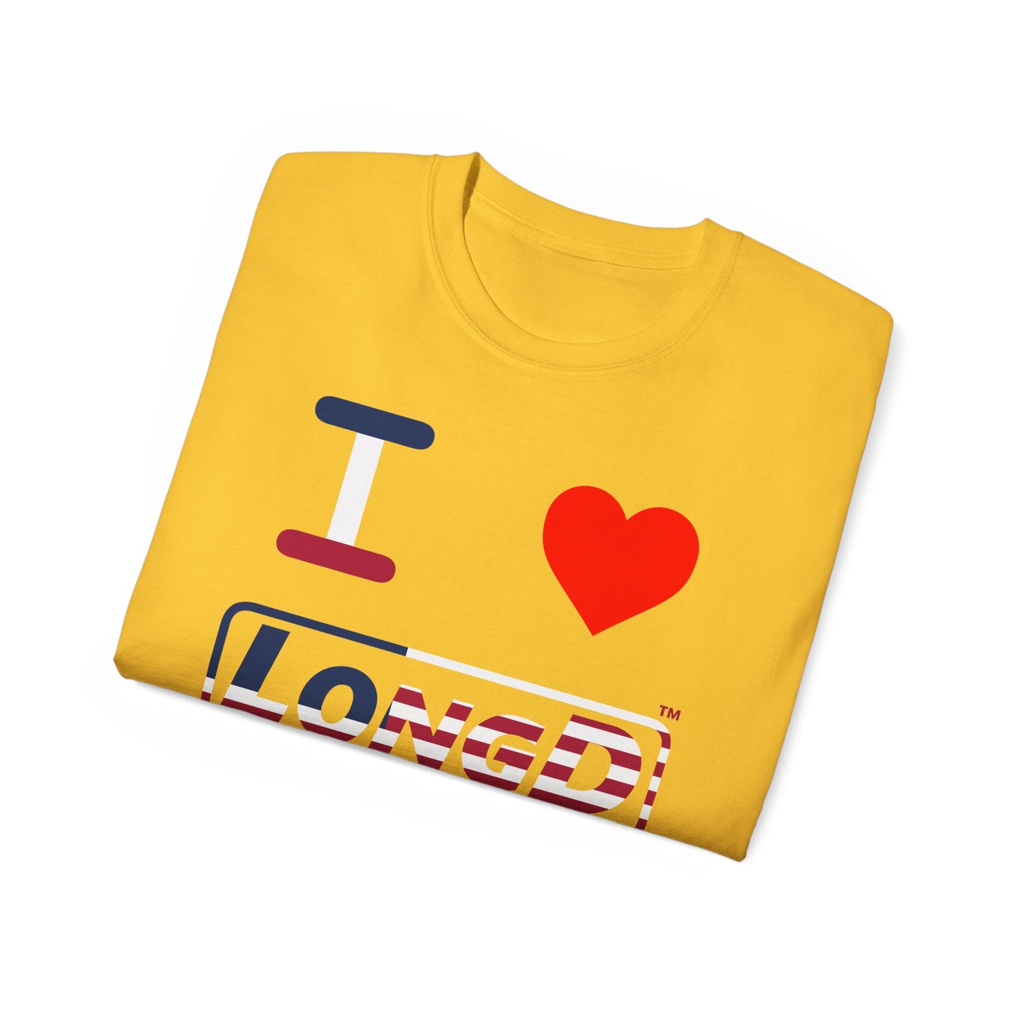I Luv LongD® Logo Cotton Tee Red, White and Blue positive flag