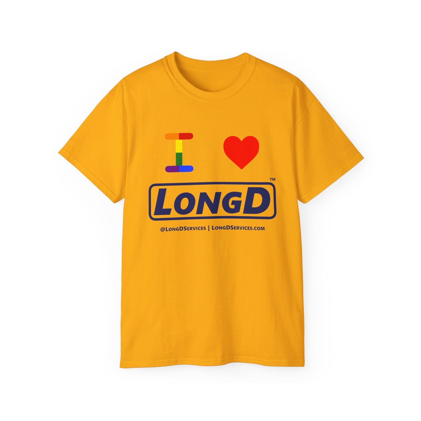 I Luv LongD® Official Logo Cotton Tee Pride rainbow "I" and positive text
