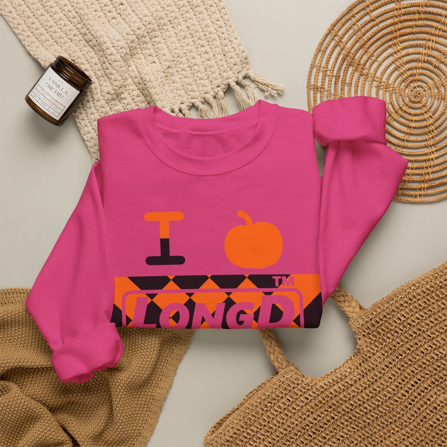 I pumpkin LongD Chicago negative stylized argyle 4-print logo crewneck sweatshirt
