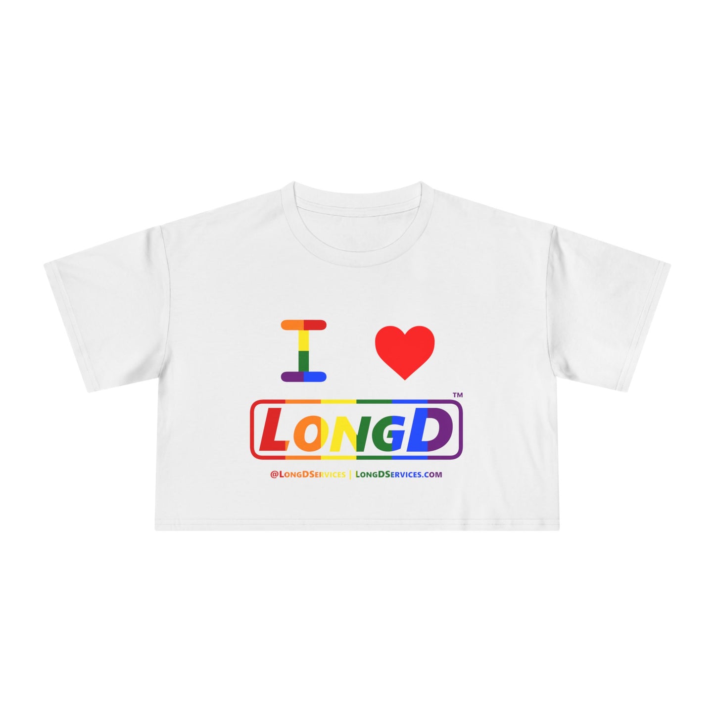 I Luv LongD Logo Women's Crop Tee (Pride color rainbow positive logo)