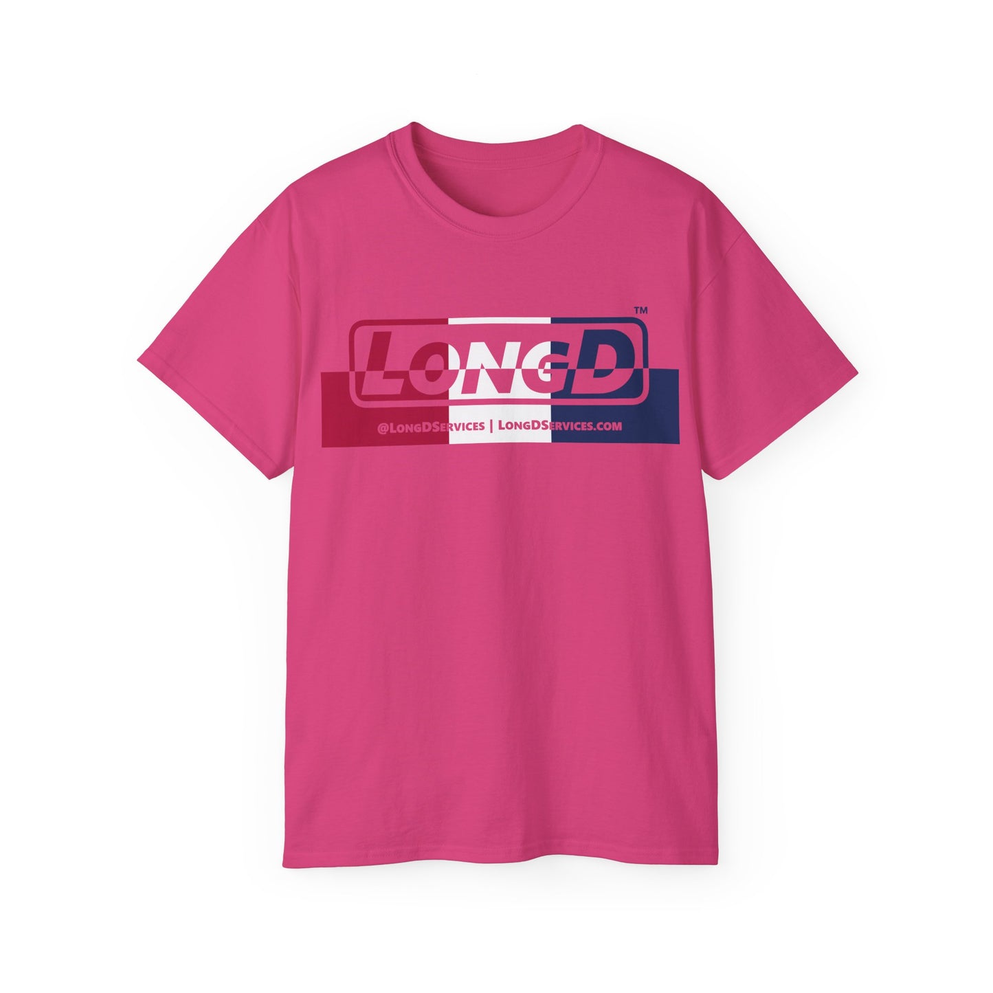 LongD® Logo Cotton Tee Red, White and Blue positive top negative bottom thirds text