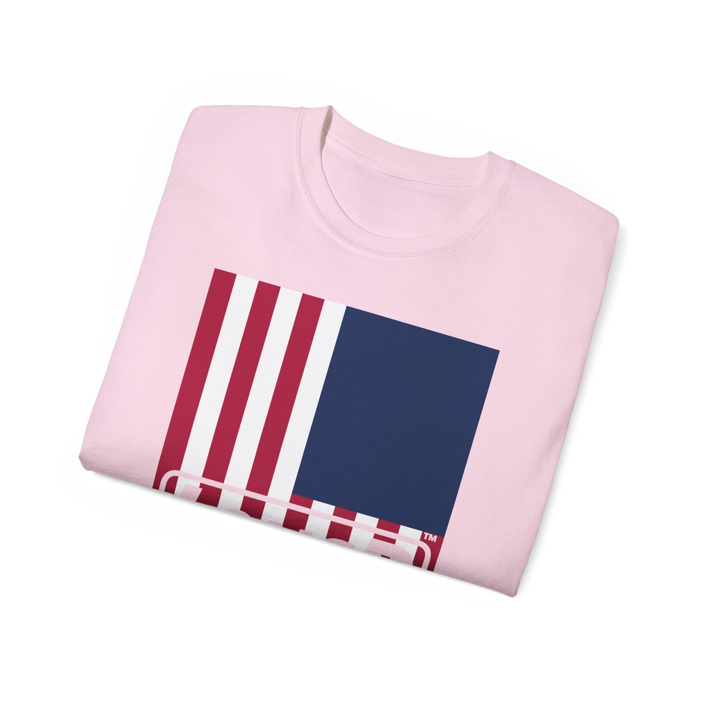 LongD® Logo Cotton Tee Red, White and Blue portrait (cropped proportions) flag negative text
