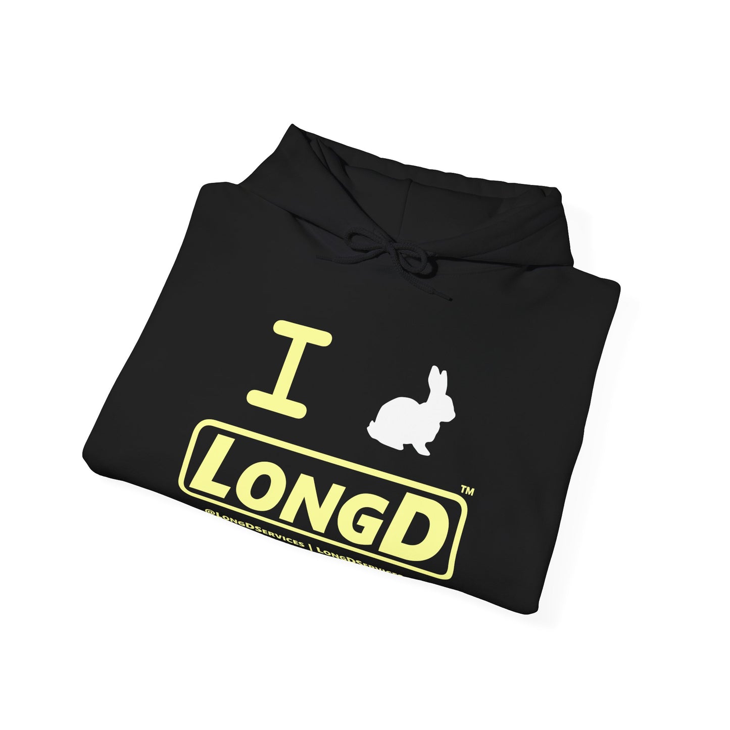 I Bunny LongD® Logo Hoodie Pastel yellow text (White Easter Bunny)