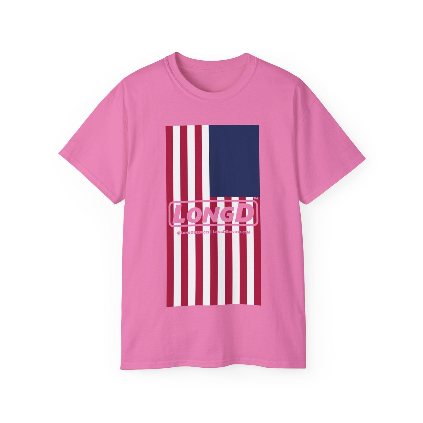 LongD® Logo Cotton Tee Red, White and Blue portrait (official proportions) flag negative text