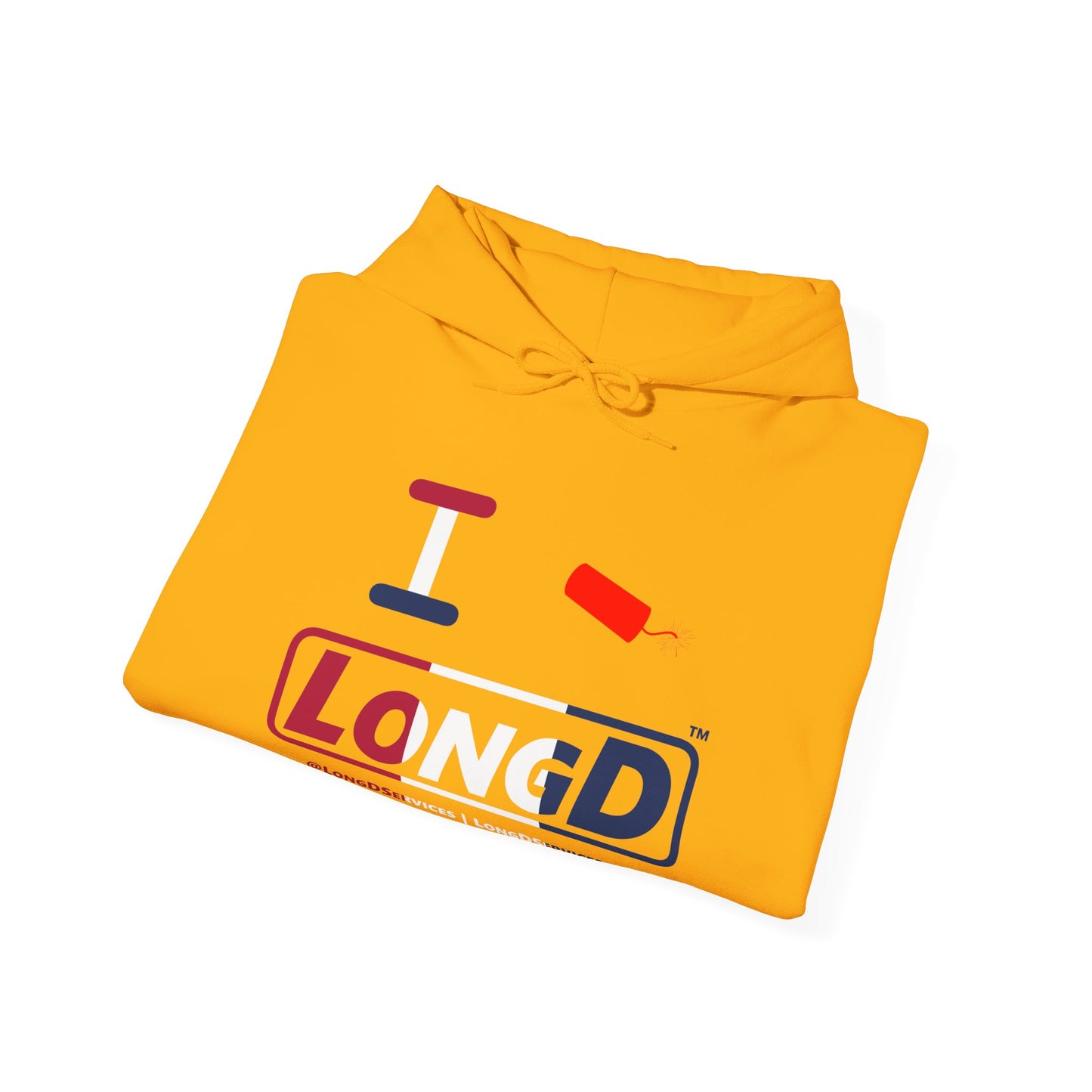 I Firecracker LongD® Logo Hoodie red, white and blue positive thirds