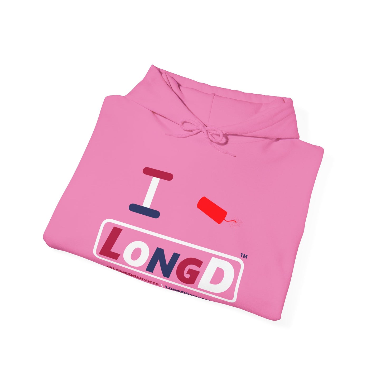 I Firecracker LongD® Logo Hoodie red, white and blue varied positive elements