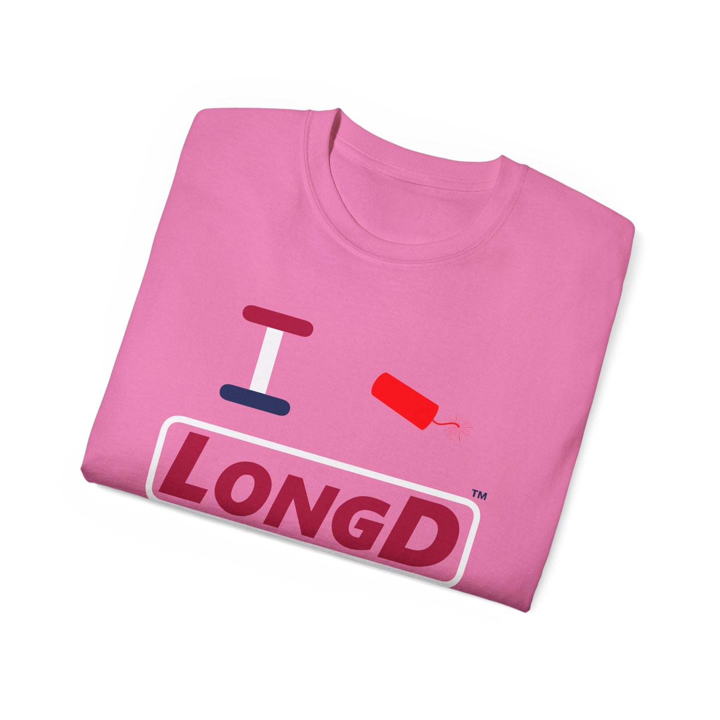 I Firecracker LongD® Logo Cotton Tee Red, White and Blue positive elements text