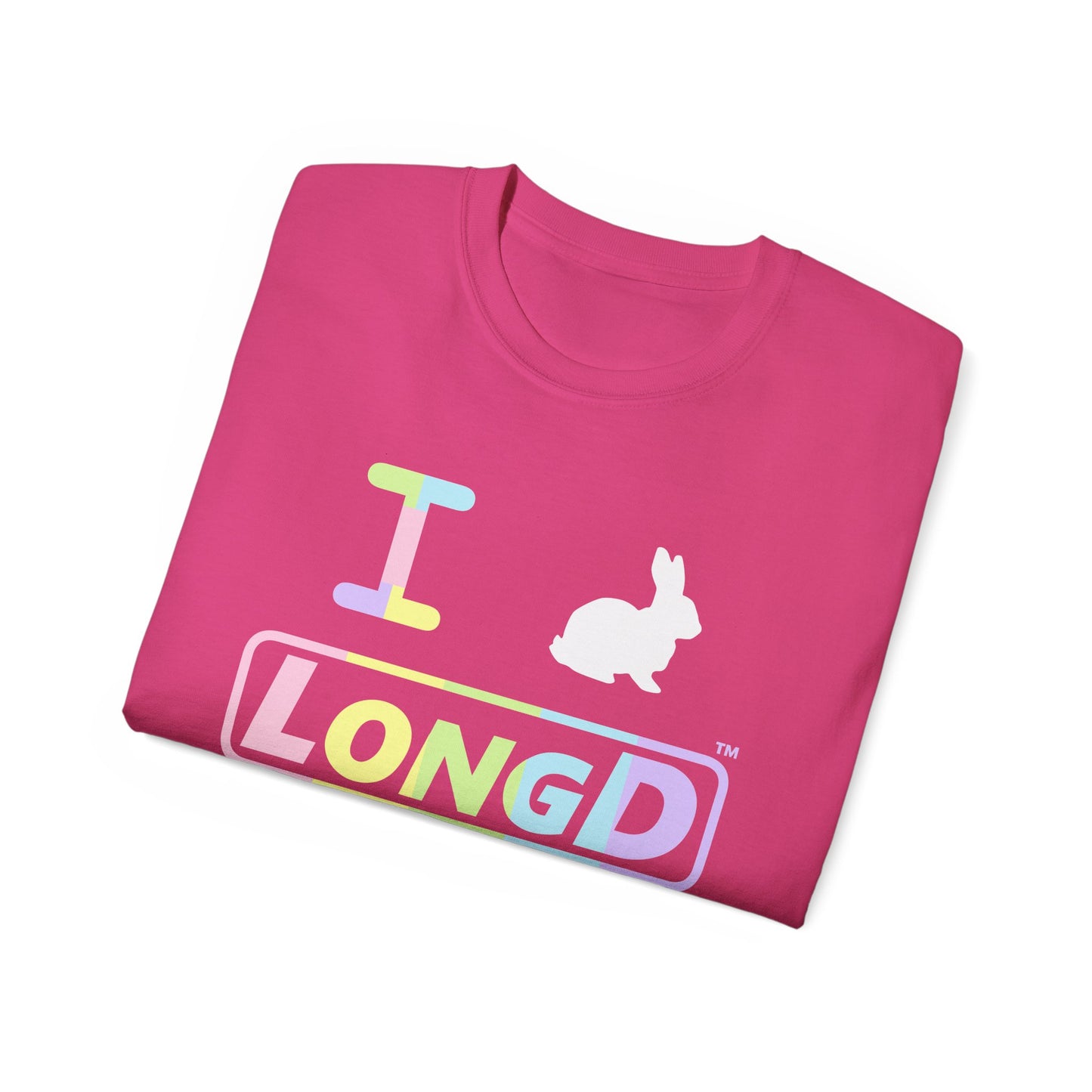 I Bunny LongD® Logo Cotton Tee Easter pastel spectrum text (white Easter Bunny)