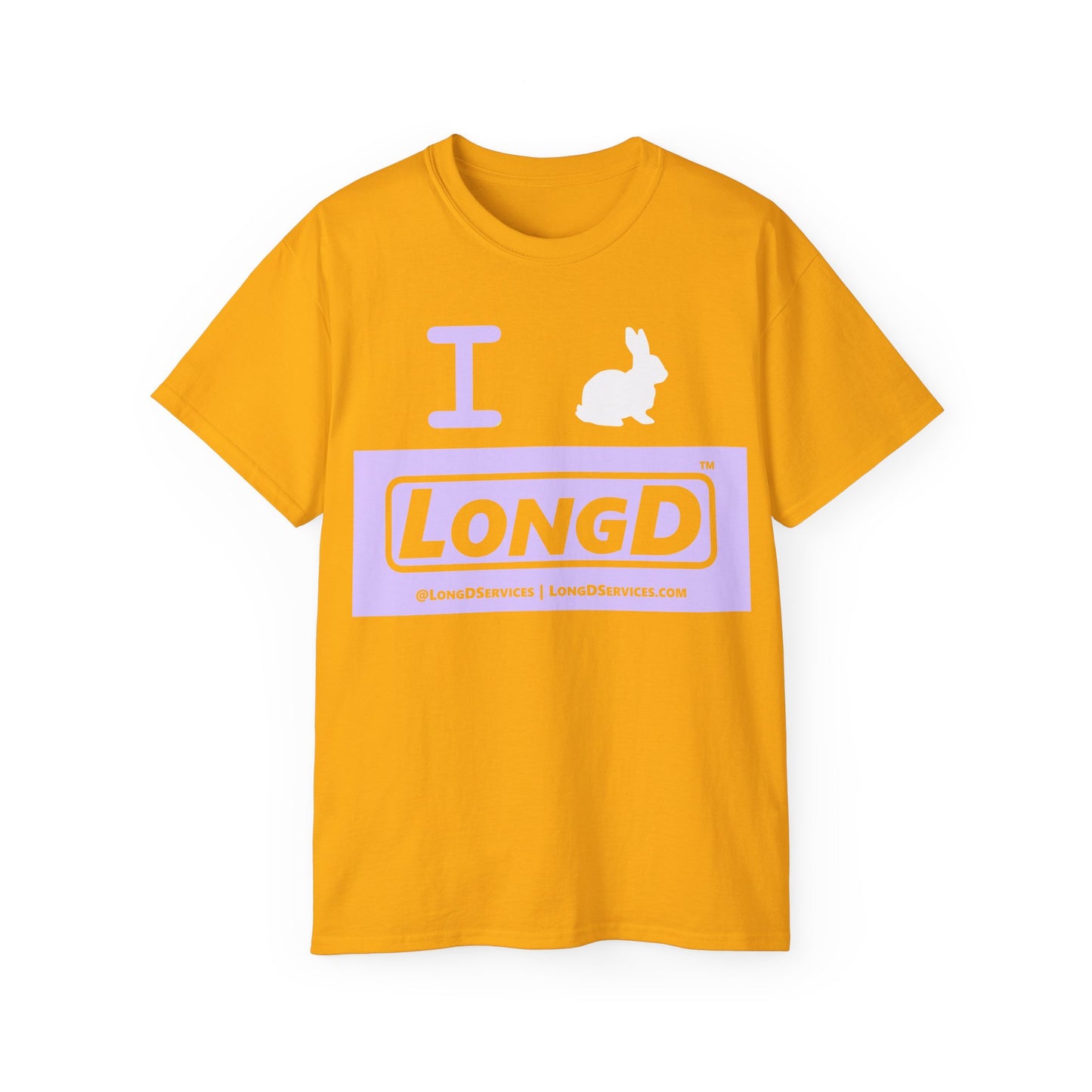 I Bunny LongD® Logo Cotton Tee Easter pastel purple negative text (white Easter Bunny)