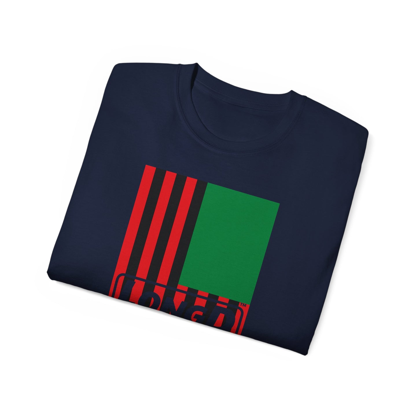 LongD® Logo Cotton Tee Juneteenth vertical African-American flag negative text
