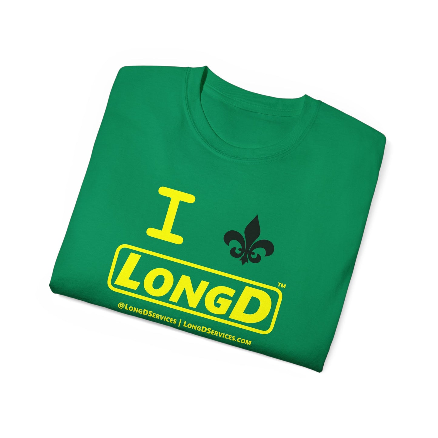 I Fleur LongD® Logo Cotton Tee (yellow text & black fleur de lis)