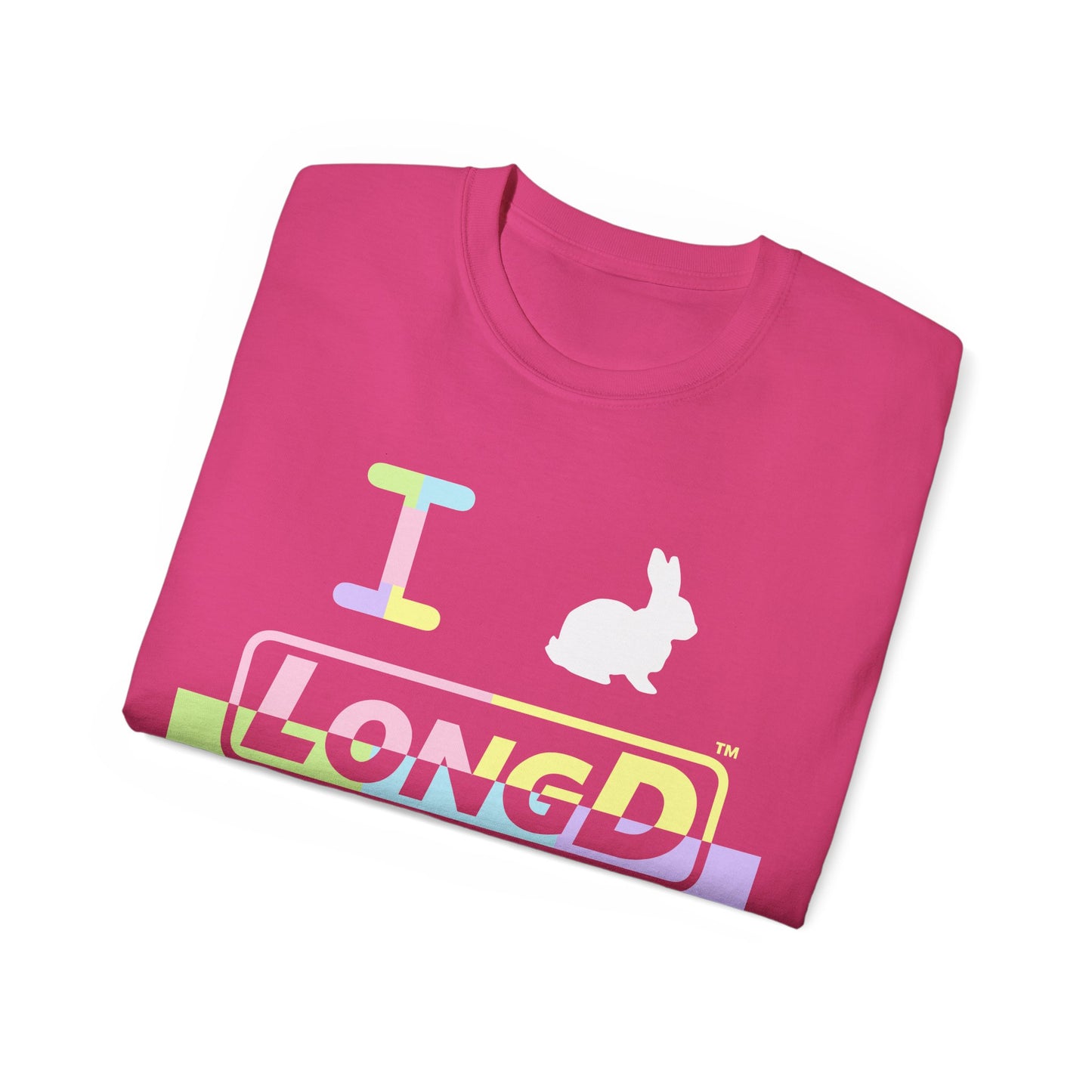 I Bunny LongD® Logo Cotton Tee Easter pastel variety positive top text and negative bottom text (white Easter Bunny)