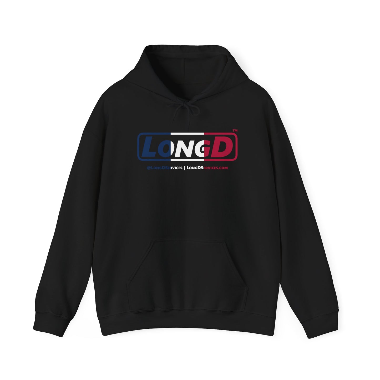 LongD® Logo Hoodie blue, white and red positive thirds