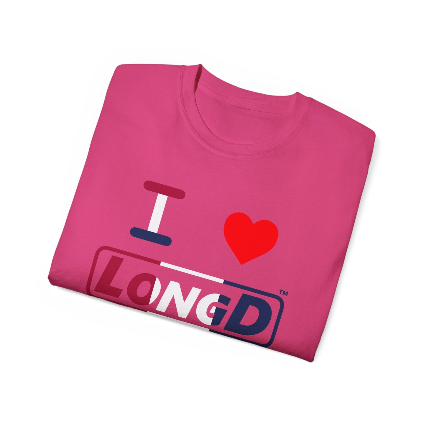 I Luv LongD® Logo Cotton Tee Red, White and Blue positive thirds text