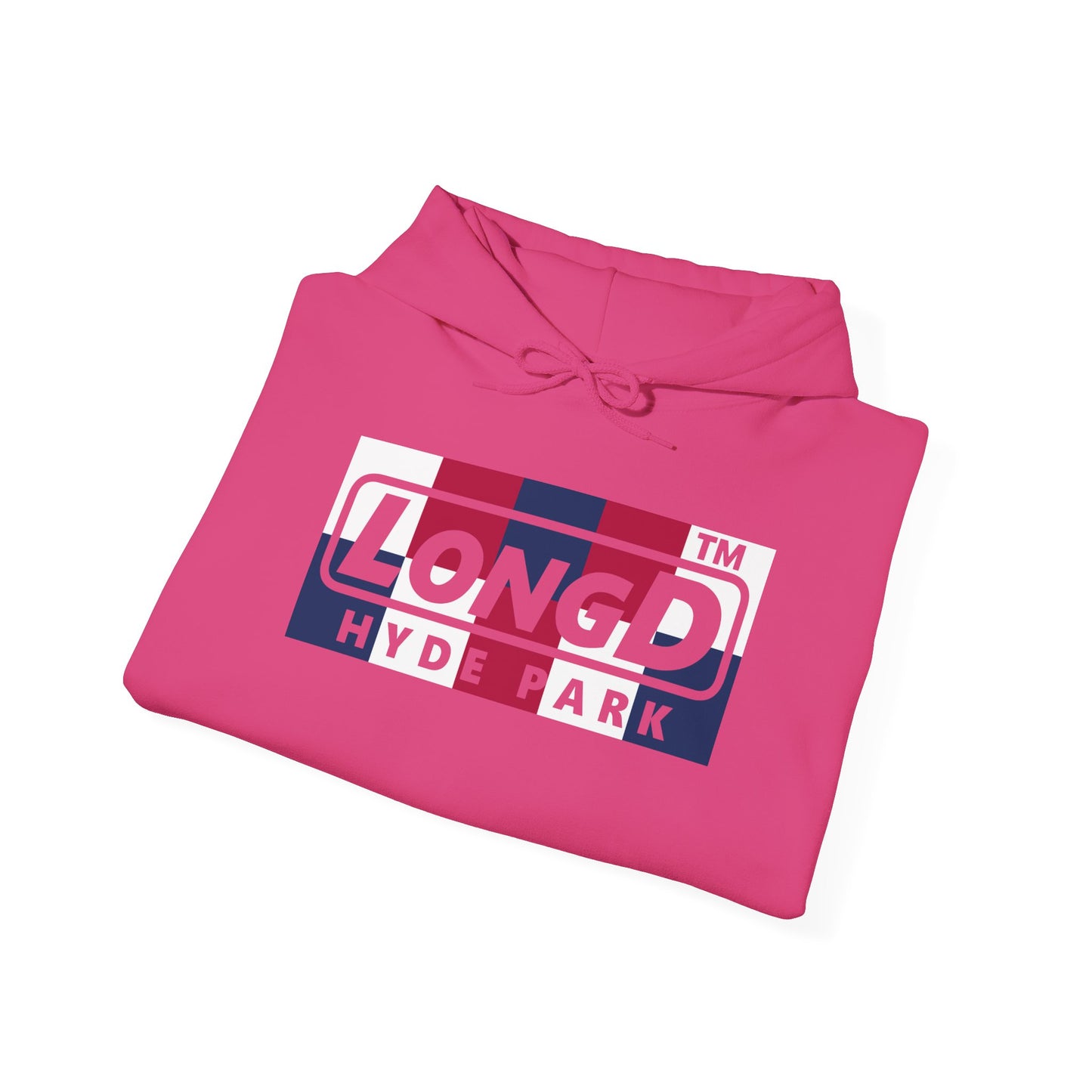 LongD® negative 2x5 4-print double breasted Hyde Park logo hoodie (patriotic colors)