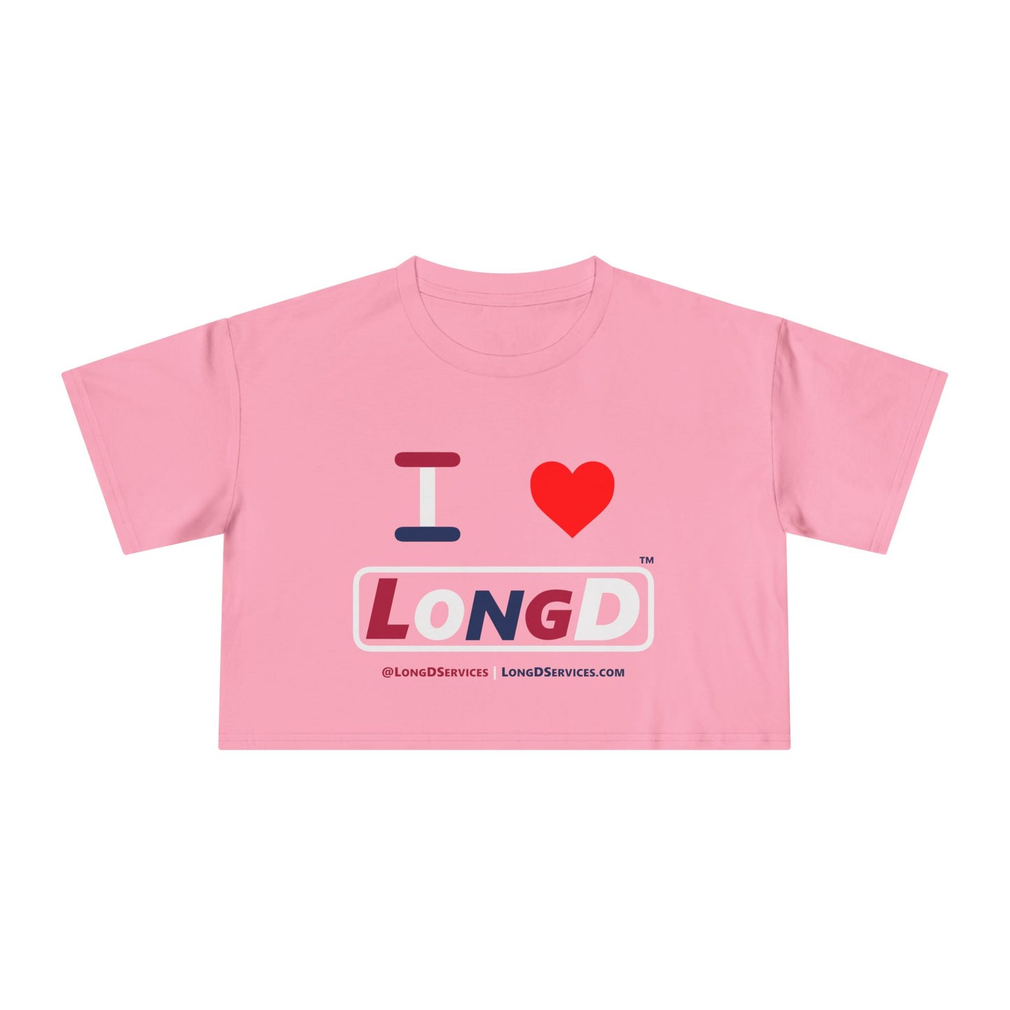 I Luv LongD Logo Women's Crop Tee Red, White & Blue positive varied text