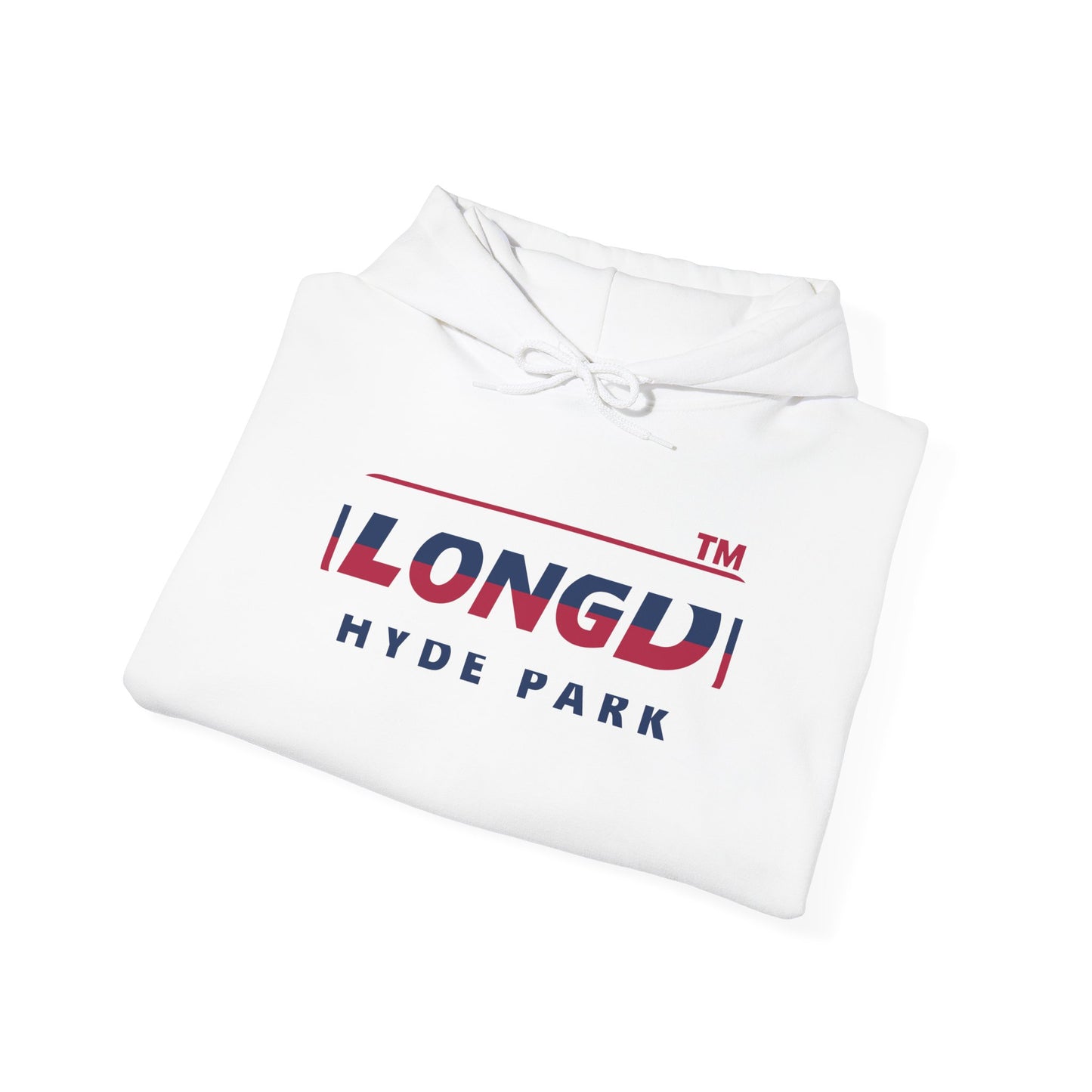 LongD® positive horizontal 6-striped Hyde Park logo hoodie (patriotic colors)