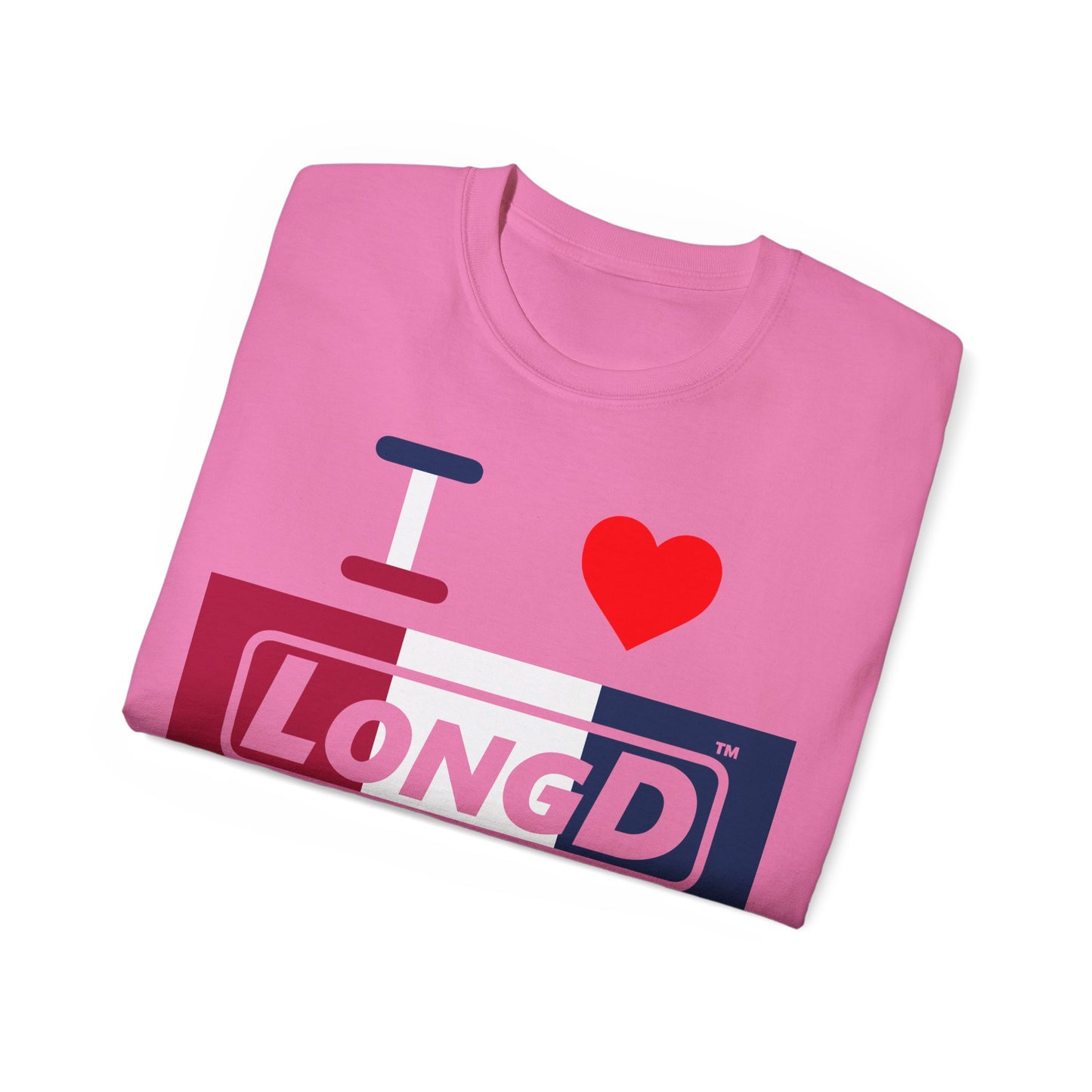 I Luv LongD® Logo Cotton Tee Red, White and Blue negative thirds text
