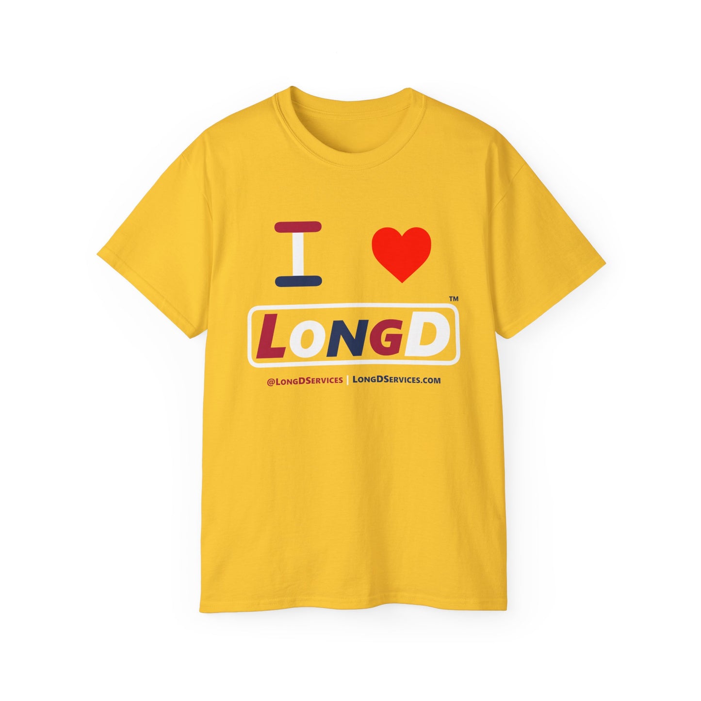 I Luv LongD® Logo Cotton Tee Red, White and Blue positive varied elements text